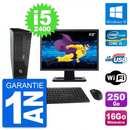 PC Fujitsu E500 DT Ecran 19" Intel i5-2400 RAM 16Go Disque 250Go Windows 10 Wifi