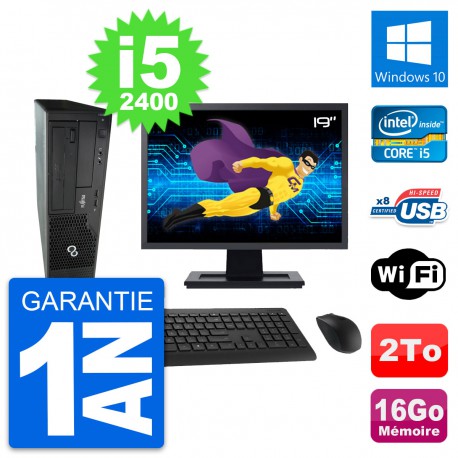 PC Fujitsu E500 DT Ecran 19" Intel i5-2400 RAM 16Go Disque 2To Windows 10 Wifi