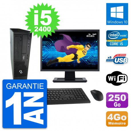 PC Fujitsu E500 DT Ecran 22" Intel i5-2400 RAM 4Go Disque 250Go Windows 10 Wifi