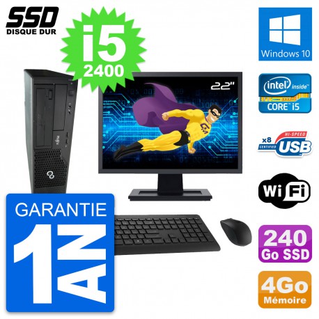 PC Fujitsu E500 E85+ DT Ecran 22" i5-2400 RAM 4Go SSD 240Go Windows 10 Wifi