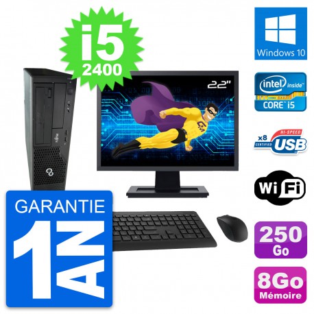 PC Fujitsu E500 DT Ecran 22" Intel i5-2400 RAM 8Go Disque 250Go Windows 10 Wifi