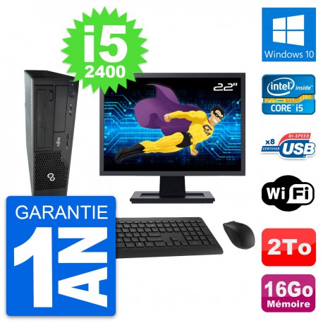 PC Fujitsu E500 DT Ecran 22" Intel i5-2400 RAM 16Go Disque 2To Windows 10 Wifi