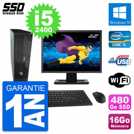 PC Fujitsu E500 E85+ DT Ecran 22" i5-2400 RAM 16Go SSD 480Go Windows 10 Wifi