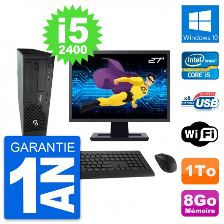 PC Fujitsu E500 DT Ecran 27" Intel i5-2400 RAM 8Go Disque 1To Windows 10 Wifi