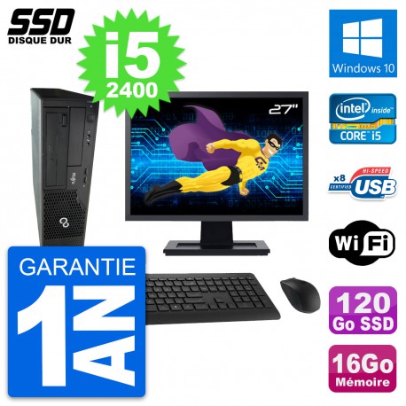 PC Fujitsu E500 E85+ DT Ecran 27" i5-2400 RAM 16Go SSD 120Go Windows 10 Wifi
