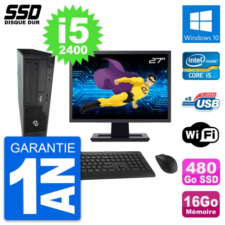 PC Fujitsu E500 E85+ DT Ecran 27" i5-2400 RAM 16Go SSD 480Go Windows 10 Wifi