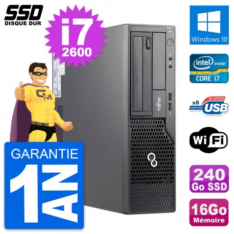 PC Fujitsu Esprimo E500 E85+ DT Intel i7-2600 RAM 16Go SSD 240Go Windows 10 Wifi