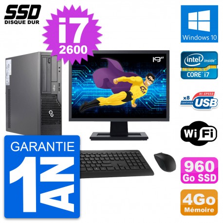 PC Fujitsu E500 E85+ DT Ecran 19" i7-2600 RAM 4Go SSD 960Go Windows 10 Wifi