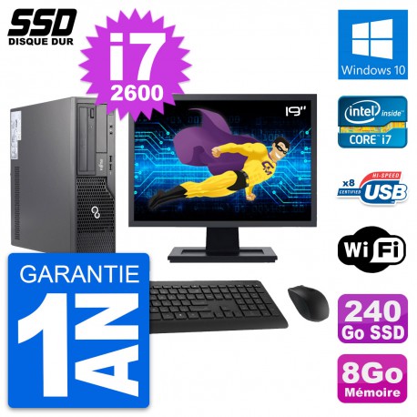 PC Fujitsu E500 E85+ DT Ecran 19" i7-2600 RAM 8Go SSD 240Go Windows 10 Wifi