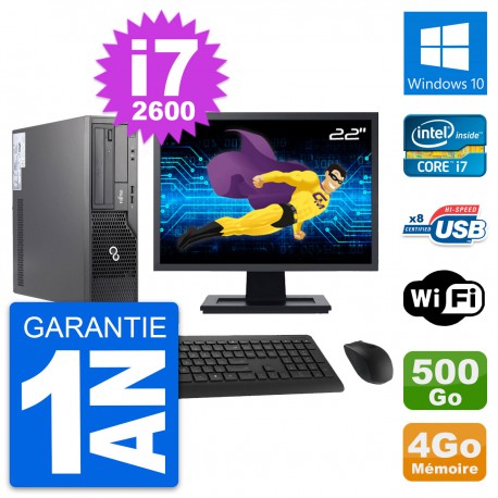 PC Fujitsu E500 DT Ecran 22" Intel i7-2600 RAM 4Go Disque 500Go Windows 10 Wifi