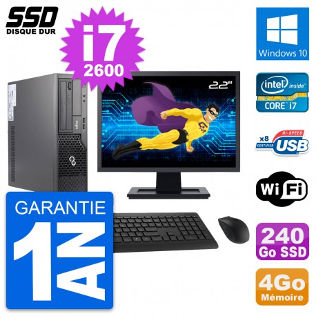 PC Fujitsu E500 E85+ DT Ecran 22" i7-2600 RAM 4Go SSD 240Go Windows 10 Wifi
