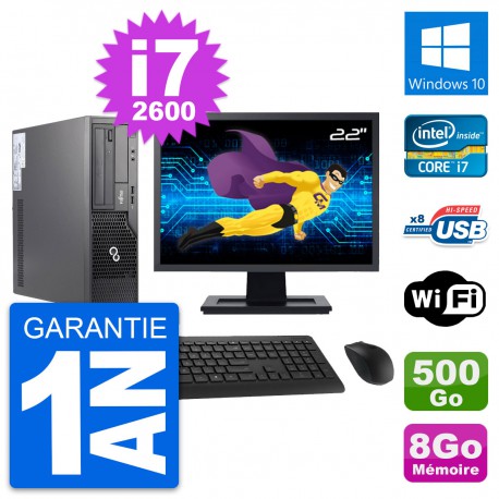 PC Fujitsu E500 DT Ecran 22" Intel i7-2600 RAM 8Go Disque 500Go Windows 10 Wifi
