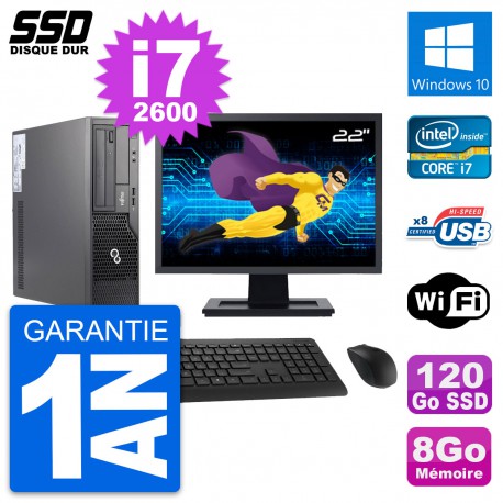 PC Fujitsu E500 E85+ DT Ecran 22" i7-2600 RAM 8Go SSD 120Go Windows 10 Wifi