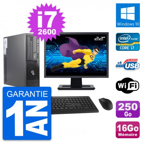 PC Fujitsu E500 DT Ecran 22" Intel i7-2600 RAM 16Go Disque 250Go Windows 10 Wifi