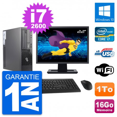 PC Fujitsu E500 DT Ecran 22" Intel i7-2600 RAM 16Go Disque 1To Windows 10 Wifi