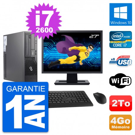 PC Fujitsu E500 DT Ecran 27" Intel i7-2600 RAM 4Go Disque 2To Windows 10 Wifi