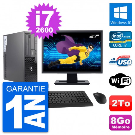 PC Fujitsu E500 DT Ecran 27" Intel i7-2600 RAM 8Go Disque 2To Windows 10 Wifi