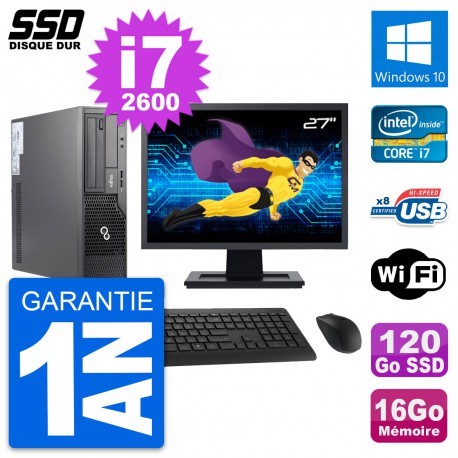 PC Fujitsu E500 E85+ DT Ecran 27" i7-2600 RAM 16Go SSD 120Go Windows 10 Wifi