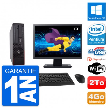 PC Fujitsu E700 DT Ecran 19" Intel G630 RAM 4Go Disque Dur 2To Windows 10 Wifi