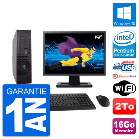 PC Fujitsu E700 DT Ecran 19" Intel G630 RAM 16Go Disque Dur 2To Windows 10 Wifi