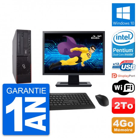 PC Fujitsu E700 DT Ecran 22" Intel G630 RAM 4Go Disque Dur 2To Windows 10 Wifi