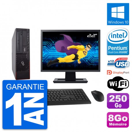 PC Fujitsu E700 DT Ecran 22" Intel G630 RAM 8Go Disque 250Go Windows 10 Wifi
