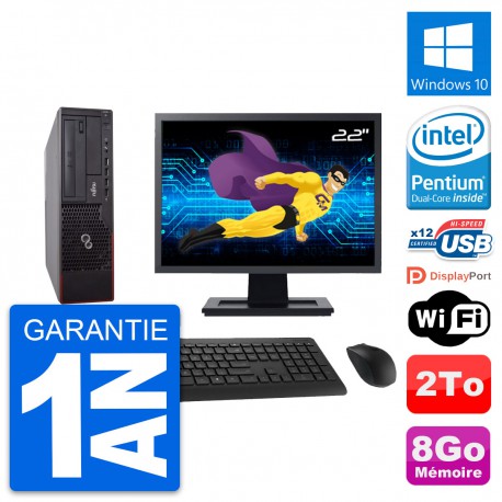 PC Fujitsu E700 DT Ecran 22" Intel G630 RAM 8Go Disque Dur 2To Windows 10 Wifi