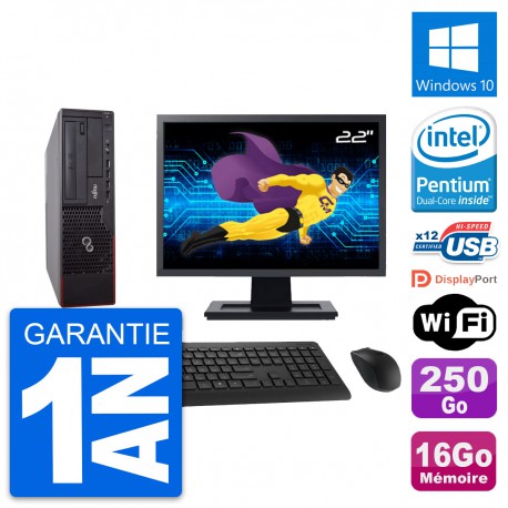 PC Fujitsu E700 DT Ecran 22" Intel G630 RAM 16Go Disque 250Go Windows 10 Wifi