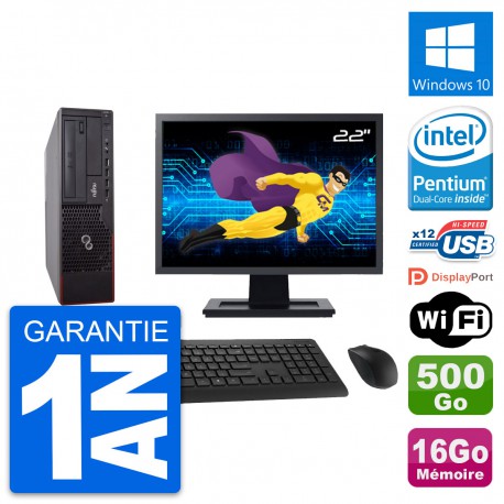 PC Fujitsu E700 DT Ecran 22" Intel G630 RAM 16Go Disque 500Go Windows 10 Wifi