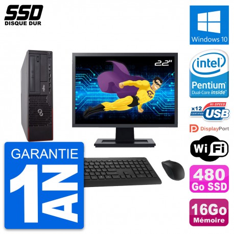PC Fujitsu E700 E90+ DT Ecran 22" Intel G630 RAM 16Go SSD 480Go Windows 10 Wifi