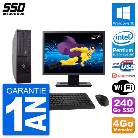 PC Fujitsu E700 E90+ DT Ecran 27" Intel G630 RAM 4Go SSD 240Go Windows 10 Wifi