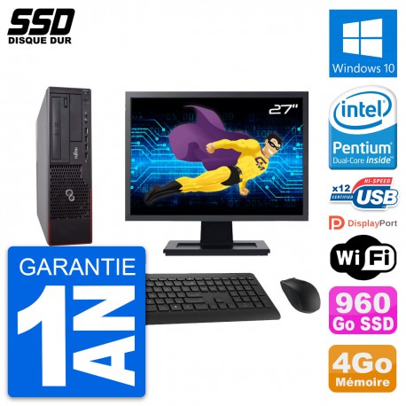 PC Fujitsu E700 E90+ DT Ecran 27" Intel G630 RAM 4Go SSD 960Go Windows 10 Wifi