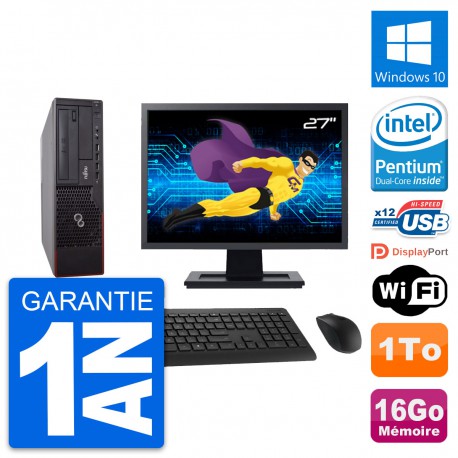 PC Fujitsu E700 DT Ecran 27" Intel G630 RAM 16Go Disque Dur 1To Windows 10 Wifi