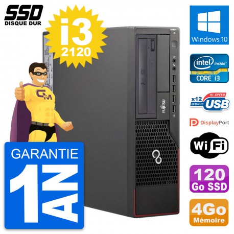 PC Fujitsu Esprimo E700 E90+ DT Intel i3-2120 RAM 4Go SSD 120Go Windows 10 Wifi