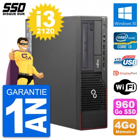 PC Fujitsu Esprimo E700 E90+ DT Intel i3-2120 RAM 4Go SSD 960Go Windows 10 Wifi