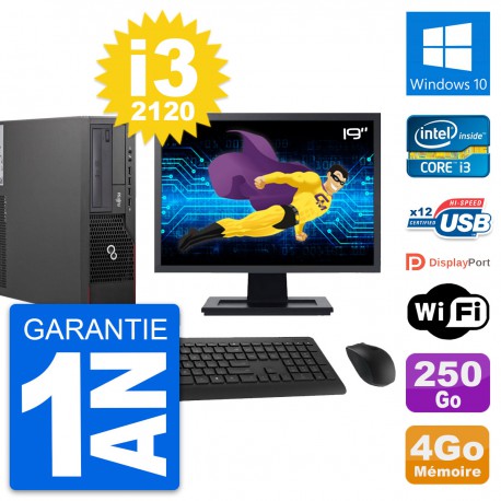 PC Fujitsu E700 DT Ecran 19" Intel i3-2120 RAM 4Go Disque 250Go Windows 10 Wifi