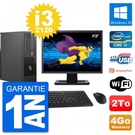 PC Fujitsu E700 DT Ecran 19" Intel i3-2120 RAM 4Go Disque 2To Windows 10 Wifi