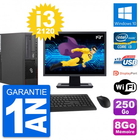 PC Fujitsu E700 DT Ecran 19" Intel i3-2120 RAM 8Go Disque 250Go Windows 10 Wifi