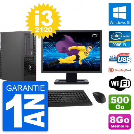 PC Fujitsu E700 DT Ecran 19" Intel i3-2120 RAM 8Go Disque 500Go Windows 10 Wifi