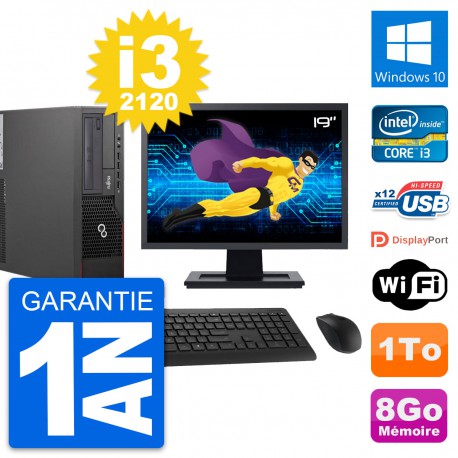 PC Fujitsu E700 DT Ecran 19" Intel i3-2120 RAM 8Go Disque 1To Windows 10 Wifi