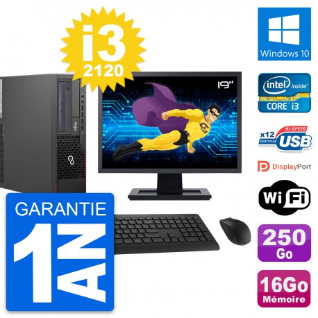 PC Fujitsu E700 DT Ecran 19" Intel i3-2120 RAM 16Go Disque 250Go Windows 10 Wifi