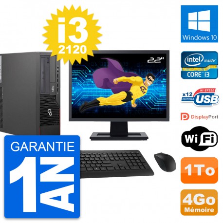 PC Fujitsu E700 DT Ecran 22" Intel i3-2120 RAM 4Go Disque 1To Windows 10 Wifi