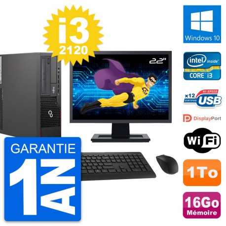 PC Fujitsu E700 DT Ecran 22" Intel i3-2120 RAM 16Go Disque 1To Windows 10 Wifi