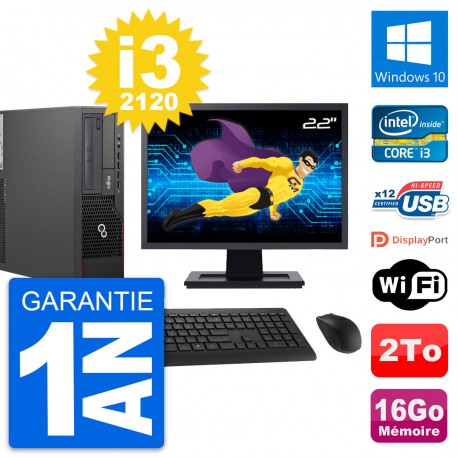 PC Fujitsu E700 DT Ecran 22" Intel i3-2120 RAM 16Go Disque 2To Windows 10 Wifi
