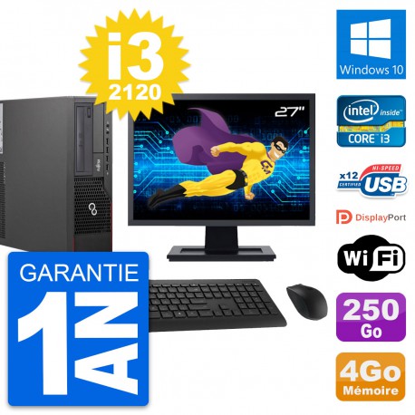 PC Fujitsu E700 DT Ecran 27" Intel i3-2120 RAM 4Go Disque 250Go Windows 10 Wifi