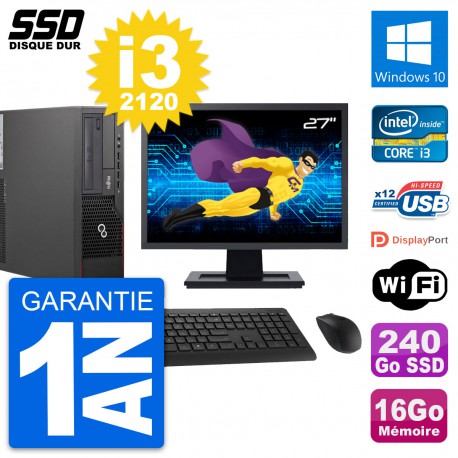 PC Fujitsu E700 E90+ DT Ecran 27" i3-2120 RAM 16Go SSD 240Go Windows 10 Wifi