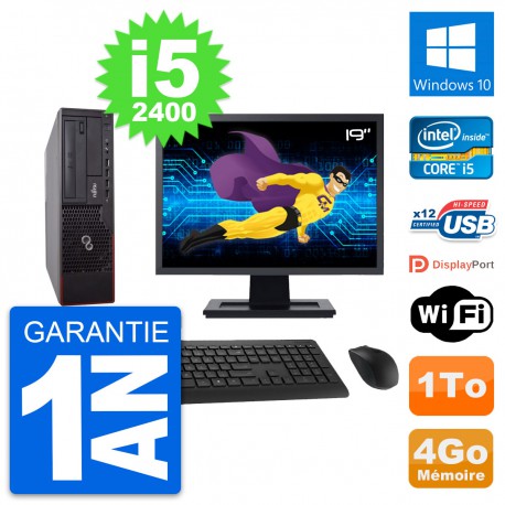 PC Fujitsu E700 DT Ecran 19" Intel i5-2400 RAM 4Go Disque 1To Windows 10 Wifi