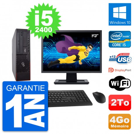 PC Fujitsu E700 DT Ecran 19" Intel i5-2400 RAM 4Go Disque 2To Windows 10 Wifi