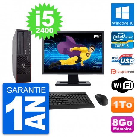 PC Fujitsu E700 DT Ecran 19" Intel i5-2400 RAM 8Go Disque 1To Windows 10 Wifi