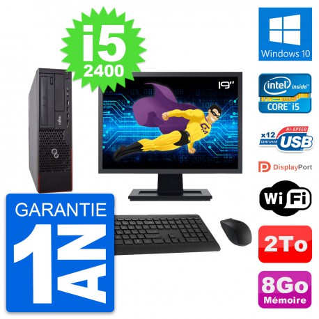 PC Fujitsu E700 DT Ecran 19" Intel i5-2400 RAM 8Go Disque 2To Windows 10 Wifi